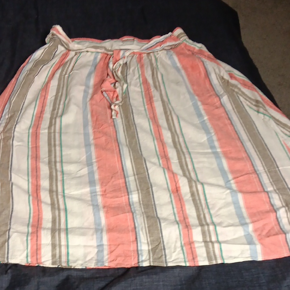 Time and Tru Coral and Beige Striped A-Line Skirt